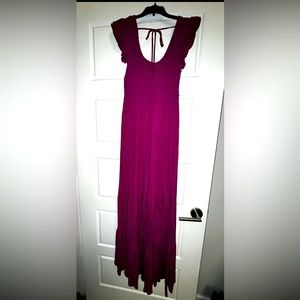 Raspberry pink Vestique tiered maxi dress, size small.